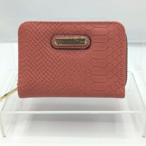 London Fog Wallet Ariana Lizard Faux Leather Bi-Fold Snap Zip Coral Pink